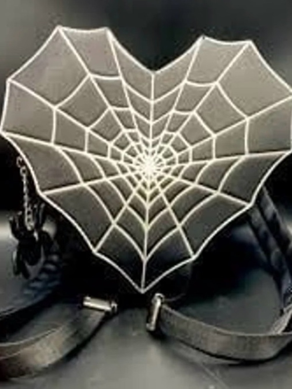 MAD Engine Halloween Spiderweb Heart Shaped Purse Backpack with Spider Zip Pull